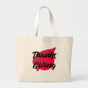 Nice Text Thanksgiving Typography on Leaf  Large Tote Bag
