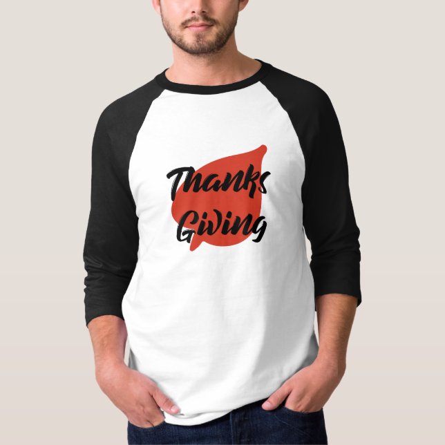 Nice Text Thanksgiving Typography on Leaf  T-Shirt (Front)