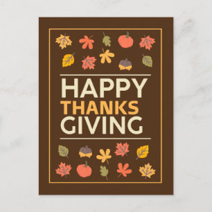 Nice Thanksgiving with pumpkin and Leaves Fall Holiday Postcard