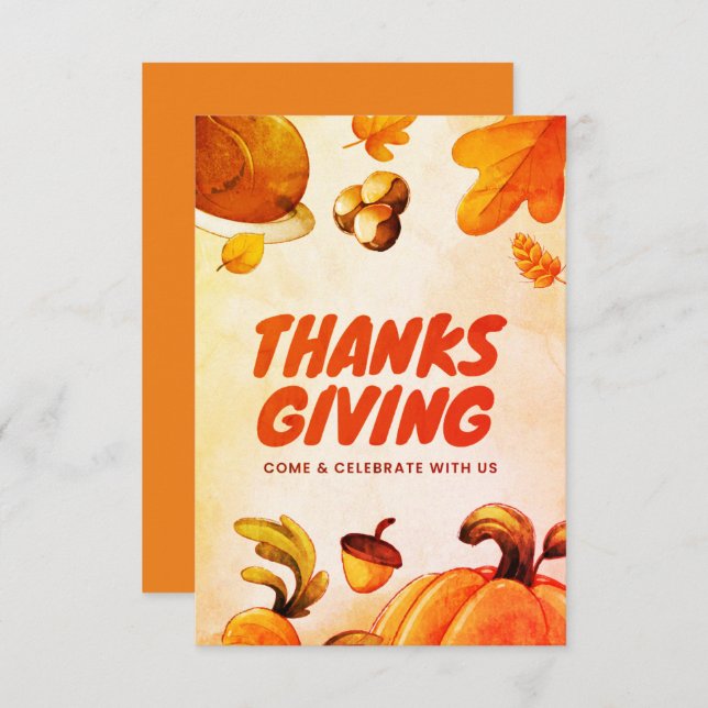 Nice Thanksgiving with Pumpkin and Leaves Fall Thank You Card (Front/Back)