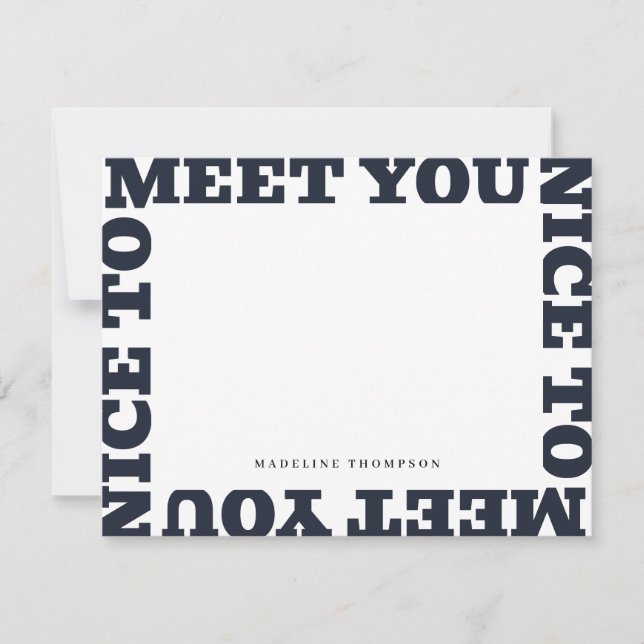 Nice To Meet You | Navy Blue Modern Name  Card (Front)