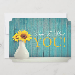 Nice To Meet You Sunflower Turquoise Golden Yellow Card