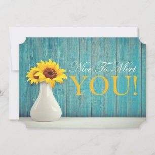 Nice To Meet You Sunflower Turquoise Golden Yellow Thank You Card