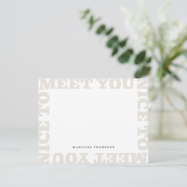 Nice To Meet You | Tan Modern Name  Card (Standing Front)