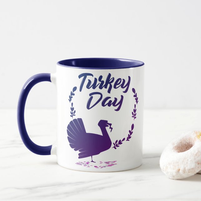 Nice Turkey Day typography with Turkey Shape Mug (With Donut)
