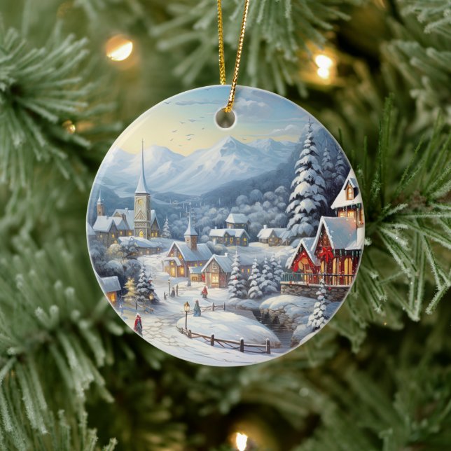 Nice village on a Christmas day Ceramic Tree Decoration (Tree)