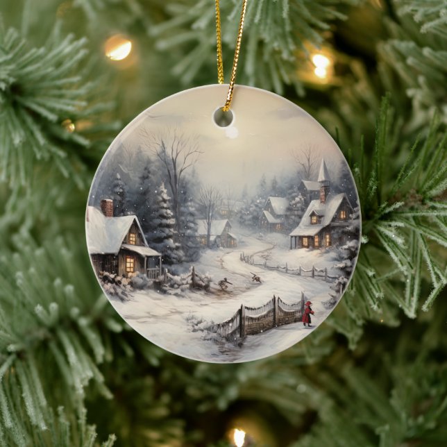 Nice village on Christmas night Ceramic Tree Decoration (Tree)