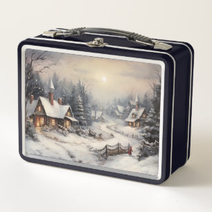 Nice village on Christmas night Metal Lunch Box