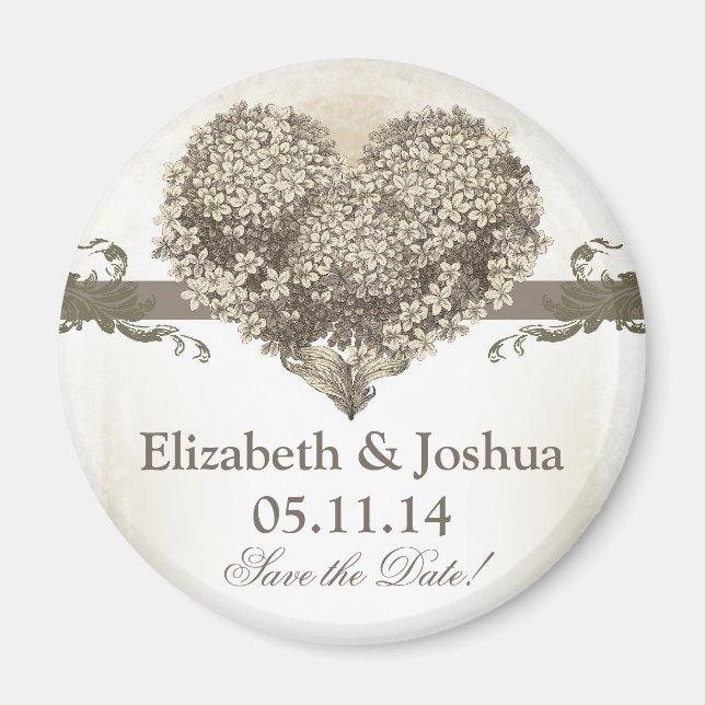 nice vintage blossoms heart save the date magnets (Front)