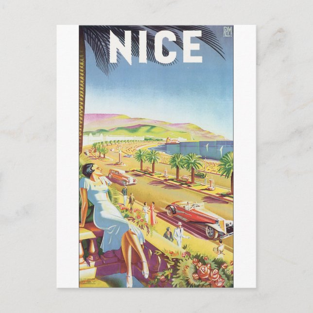 NICE Vintage Travel Poster Postcard (Front)