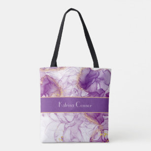 Nice Watercolor Purple Background, Golden Foils Tote Bag