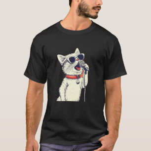 Nice White Cat with Karaoke Mic for Stand-up Comed T-Shirt