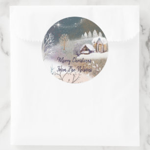 Nice winter home illustration Christmas Holiday Classic Round Sticker