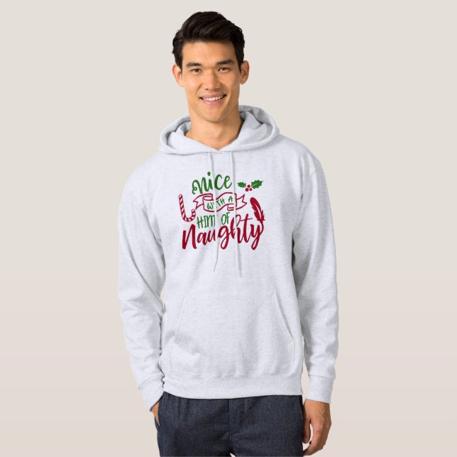 Nice With A Hint of Naughty - Funny Christmas Hoodie (Front Full)