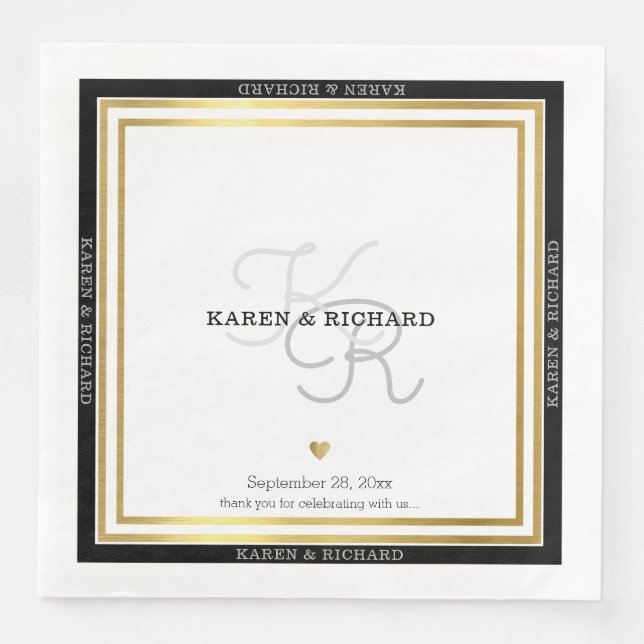 Nicely detailed monogrammed wed reception / white napkin (Front)