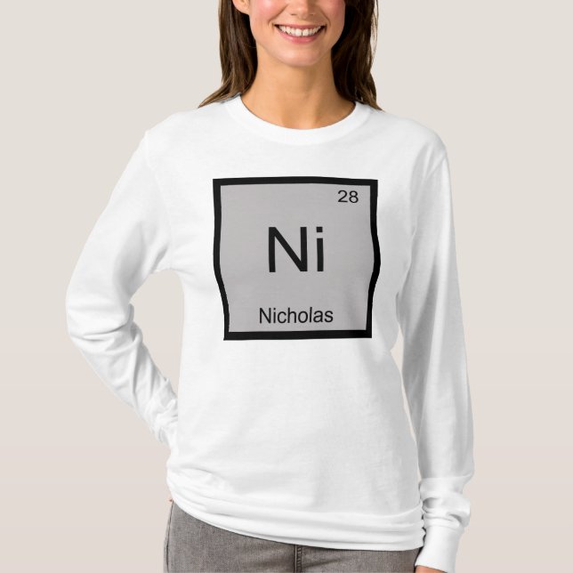Nicholas Name Chemistry Element Periodic Table T-Shirt (Front)