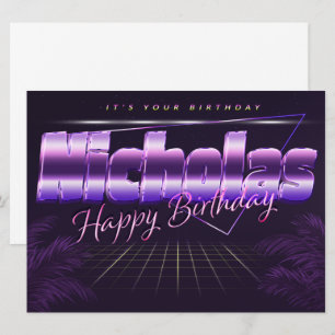 Nicholas Name Vorname lila retro Karte Geburtstag Card