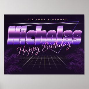 Nicholas Name Vorname lila retro Poster Geburtstag