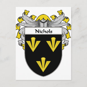 Nichols Coat of Arms/Family Crest (Mantled) Postcard