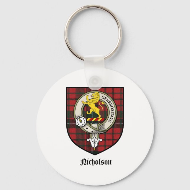 Nicholson Clan Crest Badge Tartan Key Ring (Front)