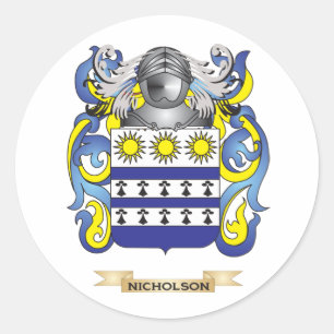 Nicholson Coat of Arms (Family Crest) Classic Round Sticker
