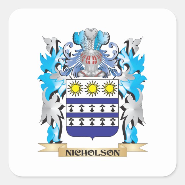 Nicholson Coat of Arms - Family Crest Square Sticker (Front)