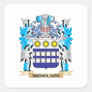 Nicholson Coat of Arms - Family Crest Square Sticker