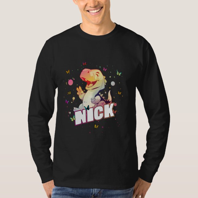 NICK - Cute Boy Name with cute Dinosaur T-Shirt (Front)