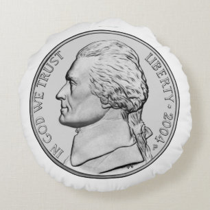 Nickel Coin Round Pillow. Round Cushion