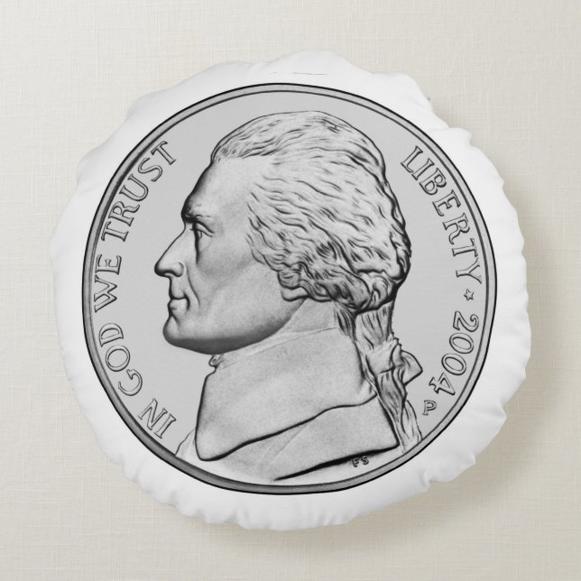 Nickel Coin Round Pillow. Round Cushion (Back)