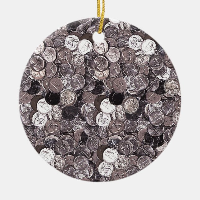 Nickel Coins Graphic Ceramic Tree Decoration (Front)