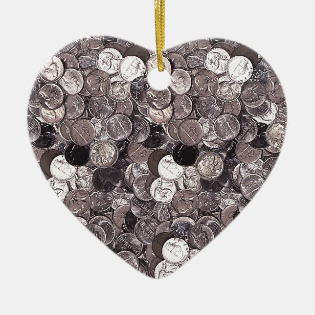 Nickel Coins Graphic Ceramic Tree Decoration (Front)