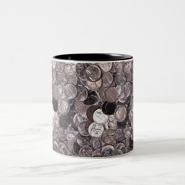 Nickel Coins Graphic Two-Tone Coffee Mug (Center)