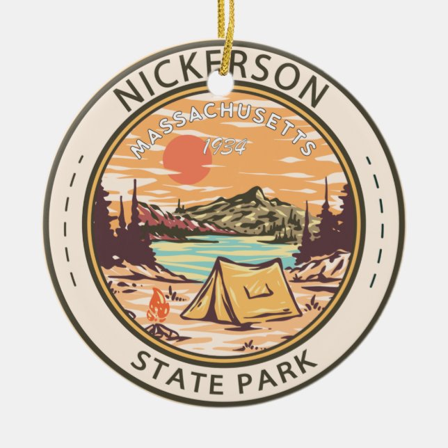 Nickerson State Park Massachusetts Badge Ceramic Tree Decoration (Front)