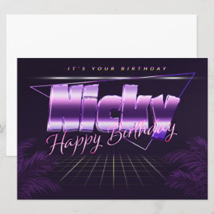 Nicky Name Vorname lila retro Karte Geburtstag Card
