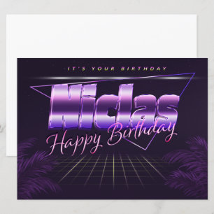 Niclas Name Vorname lila retro Karte Geburtstag Card