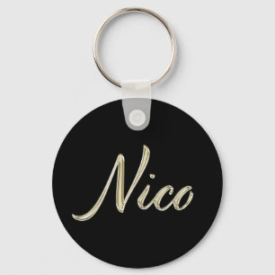 Nico Name whitegold Button Schlüsselanhänger Key Ring