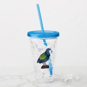 Nicobar pigeon bird cartoon illustration  acrylic tumbler