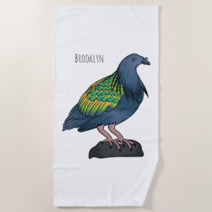 Nicobar pigeon bird cartoon illustration beach towel