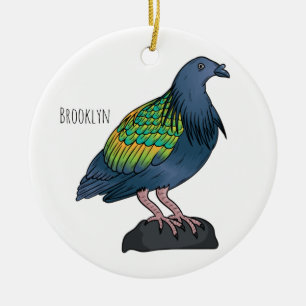 Nicobar pigeon bird cartoon illustration  ceramic tree decoration