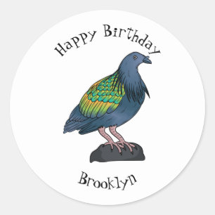 Nicobar pigeon bird cartoon illustration  classic round sticker