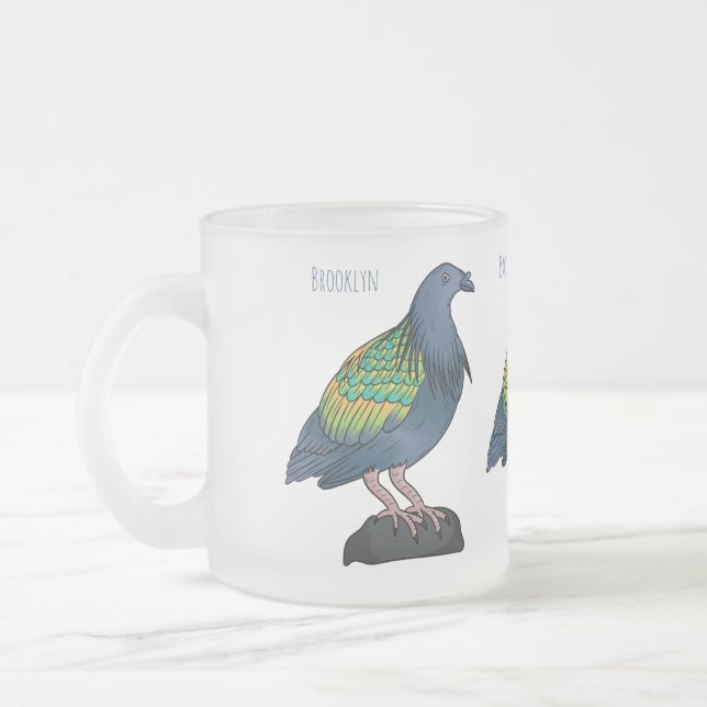 Nicobar pigeon bird cartoon illustration frosted glass coffee mug (Left)