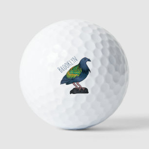 Nicobar pigeon bird cartoon illustration golf balls