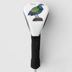 Nicobar pigeon bird cartoon illustration  golf head cover