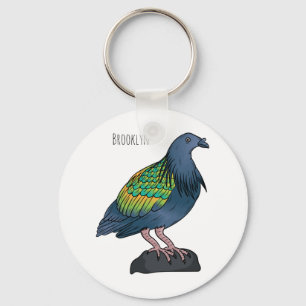 Nicobar pigeon bird cartoon illustration key ring
