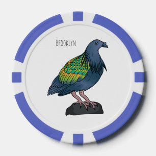 Nicobar pigeon bird cartoon illustration poker chips