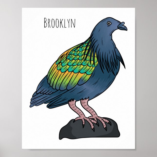 Nicobar pigeon bird cartoon illustration  poster (Front)
