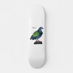Nicobar pigeon bird cartoon illustration skateboard