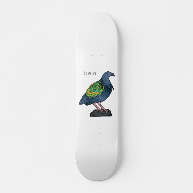 Nicobar pigeon bird cartoon illustration  skateboard (Front)