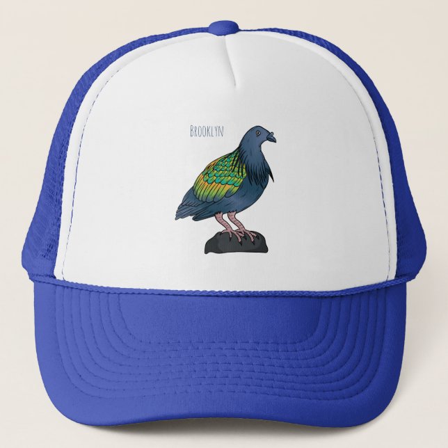 Nicobar pigeon bird cartoon illustration trucker hat (Front)